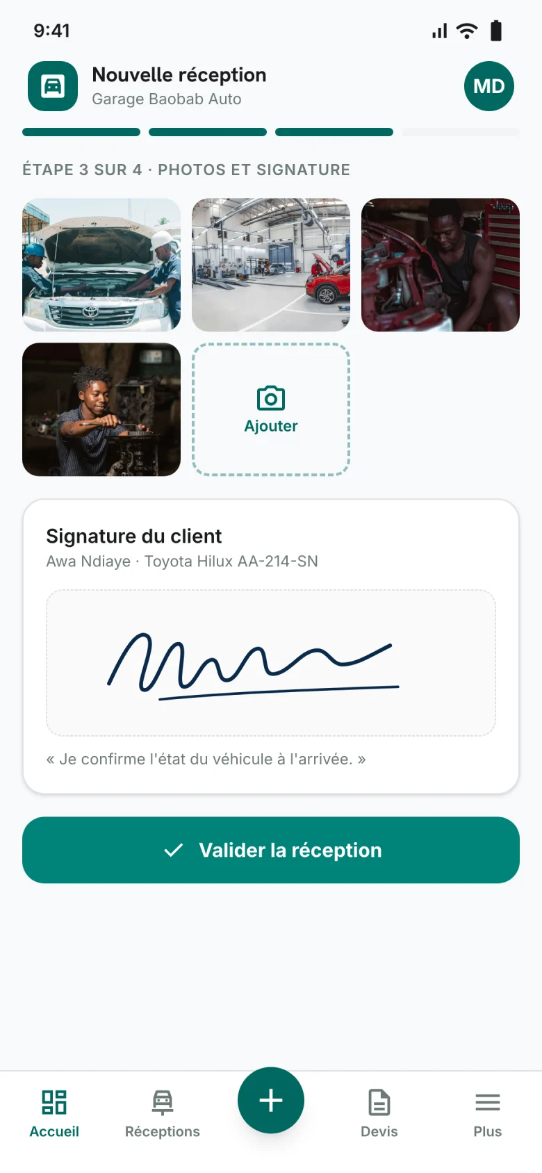 Réception d’un véhicule sur téléphone