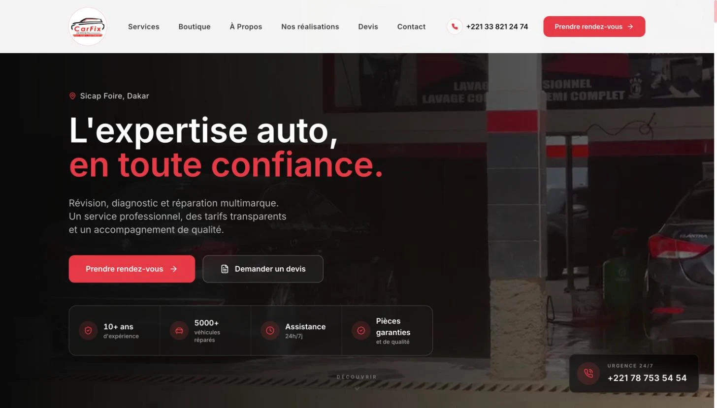 Site web de Carfix Sénégal réalisé par Sama Garage
